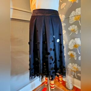 ANN TAYLOR Skirt 12 Gauze A-Line Midi Swing Nylon Black With Glitter Accents